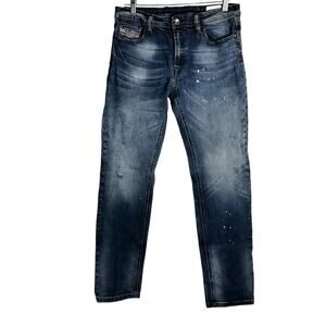 Diesel Kid Waykee-J US Jeans 16Y Regular Straight Blue Distressed Paint Splatter